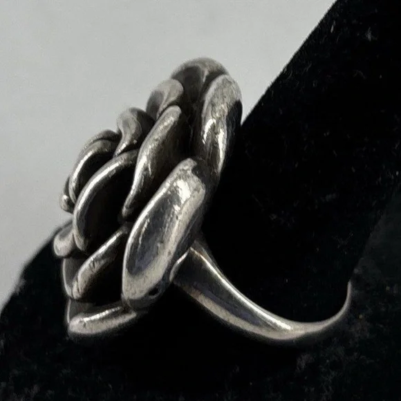 Vintage Sterling Silver 3D Rose Ring - Picture 5 of 7